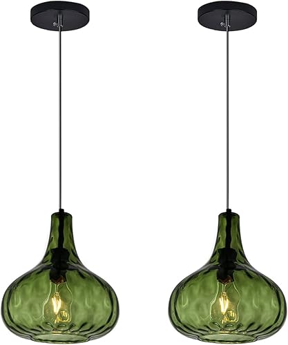 Miniatura 11 de Iluminación colgante de globo de vidrio verde estilo granja, lámpara colgante de vidrio vintage, lámpara colgante moderna de mediados de siglo,