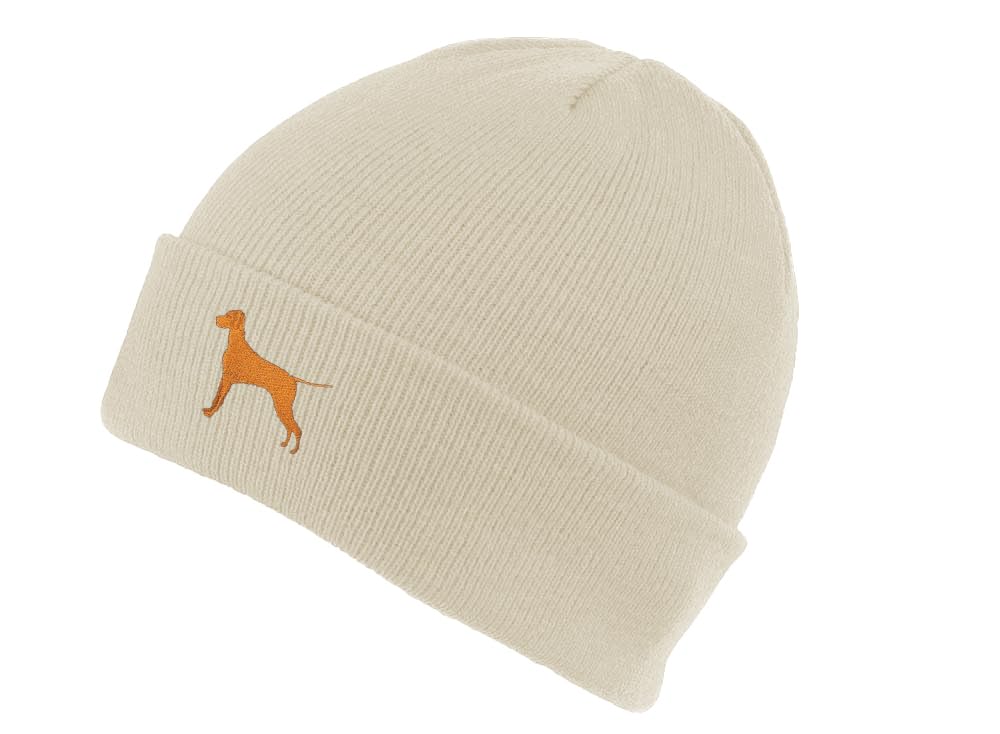 The House Of Dog Unisex Oatmeal Hungarian Vizsla Owner Gift. Classic Cuffed Beanie Ski Hat With Embroidered Design.