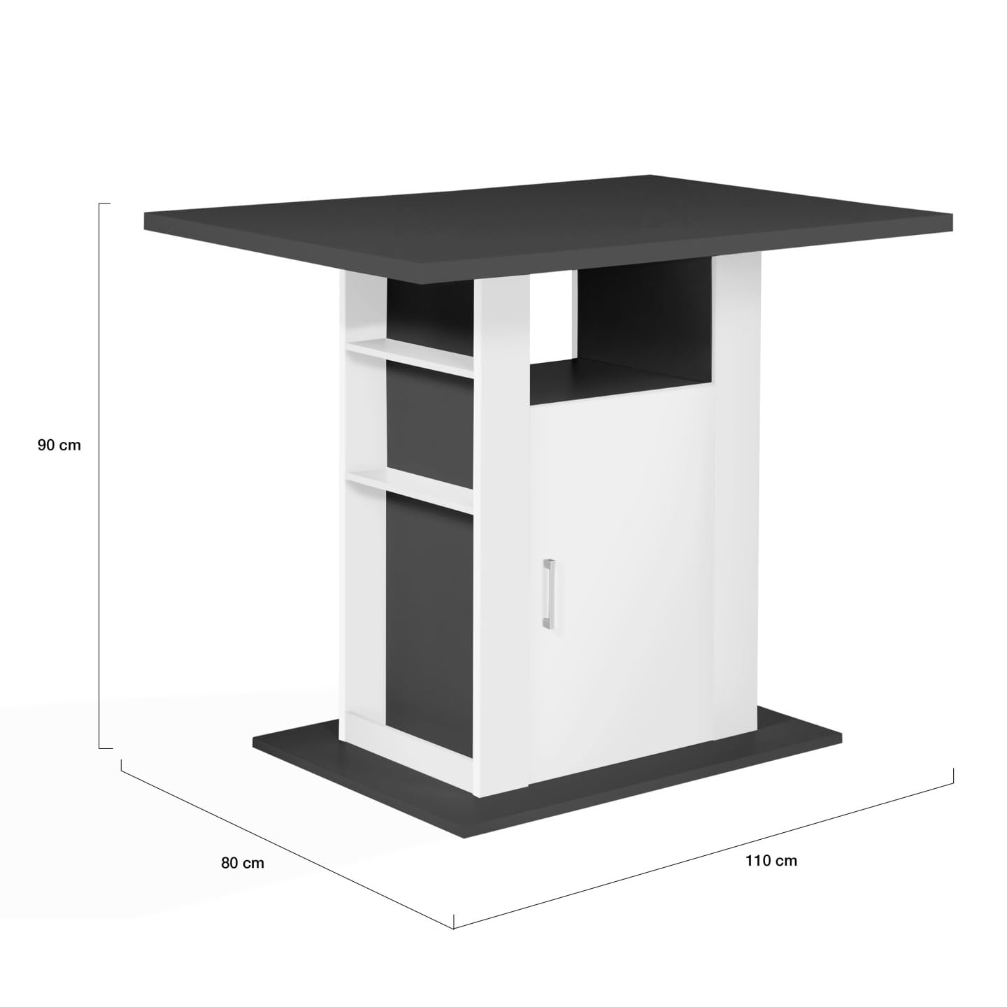 IDMarket - Ilot Central UGO 110 cm Plateau Bois Gris et Blanc avec rangements