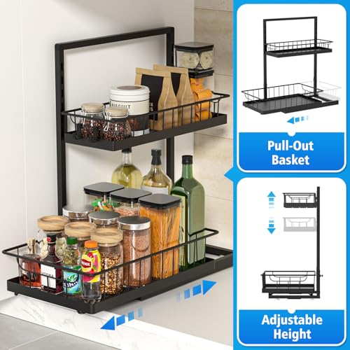 WOWBOX Under Sink Organizer 1 Pack, 2-Tier Cabinet Organizer for Kitchen, Bathroom, Slide Out Drawer Under Sink Organizers and Storage, Metal Organizing Rack for Pantry, Cabinet, Closet — view 5