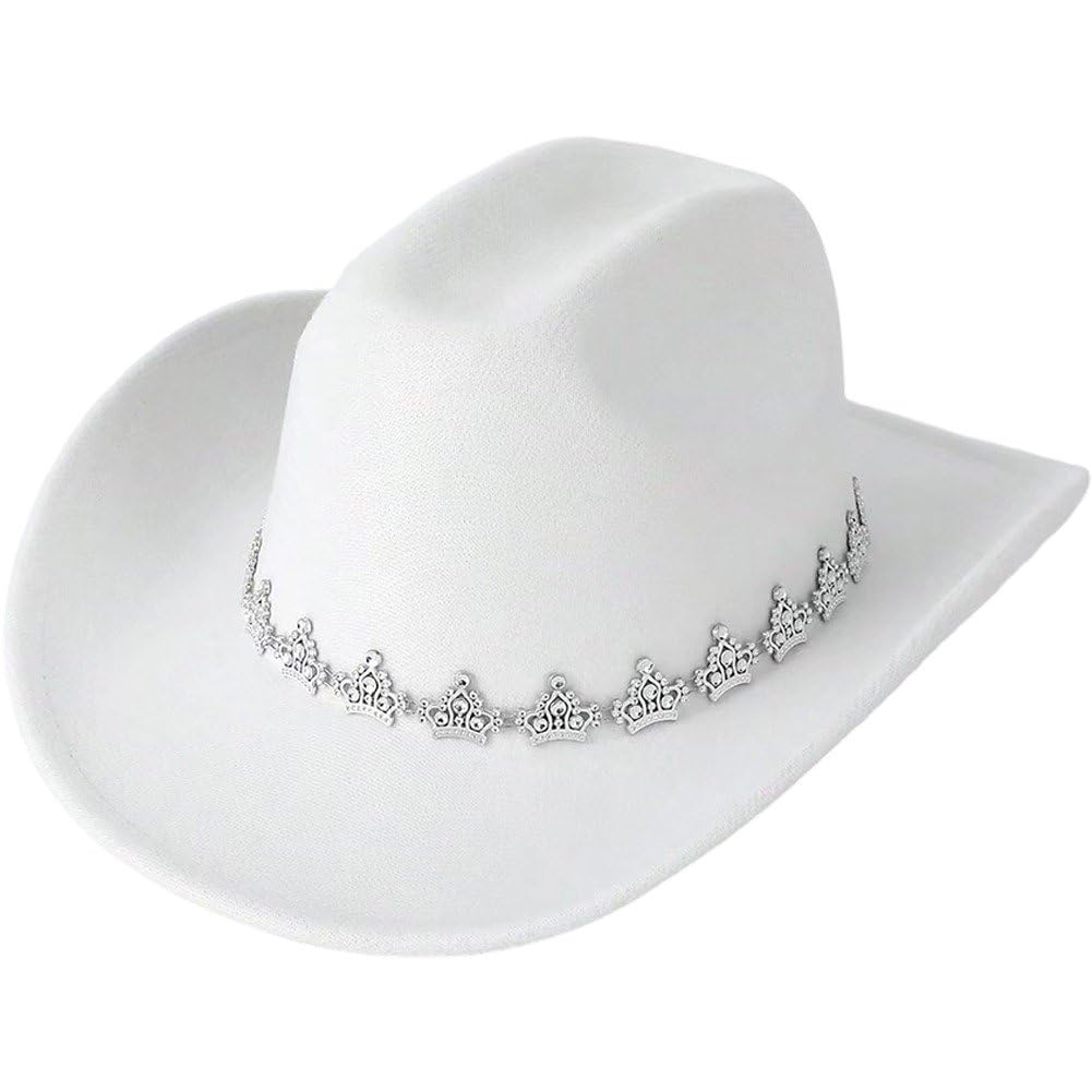 Sslvya Western Cowgirl Hat, Wide Brim Crown Decoration Western Cowboy Hat for Country Concert, Rodeo and Cowgirl Outfits