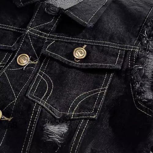 Only Faith Men's Black Jeans Vest Fashion Sleeveless Denim Jacket With Holes3