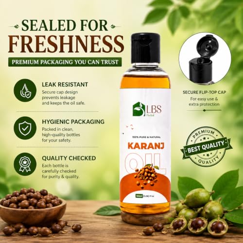 Image of Pure Karanj Oil 100% Extra Virgin Cold Pressed | Natural Carrier Oil for Hair, Scalp & Skin Care | Deep Moisturizing Hair Oil for Dry Scalp & Healthy Looking Hair | 100ml (Pack of 1)