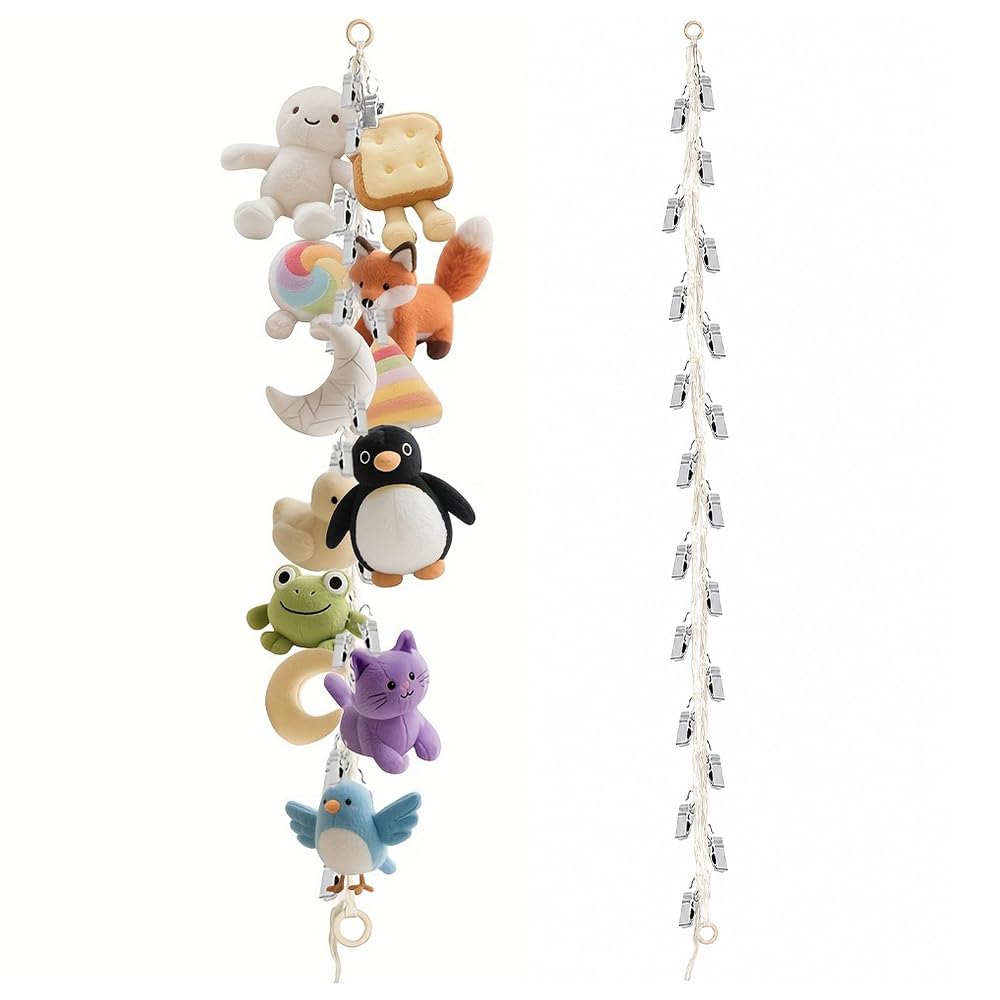 Soft Toy Storage Organizer, 74.8'' Handwoven Hanging Cotton Rope with 20 Clips, Boho Stuffed Animal Storage Rope, Hanging Plush Toy Organizer Chain for Nursery Kids Room Decor-image-41