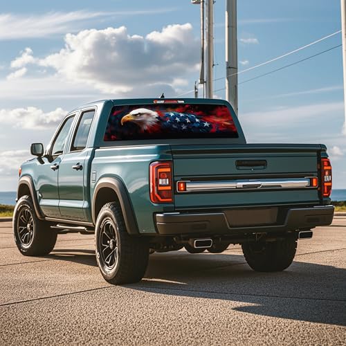 Image of Rear Window Decals for Trucks - 65x17.3 in Back Window American Flag Decals Fit Most Pickup Trucks SUV, Vinyl Back Window Decal Truck Rear Window Graphics for Personalized