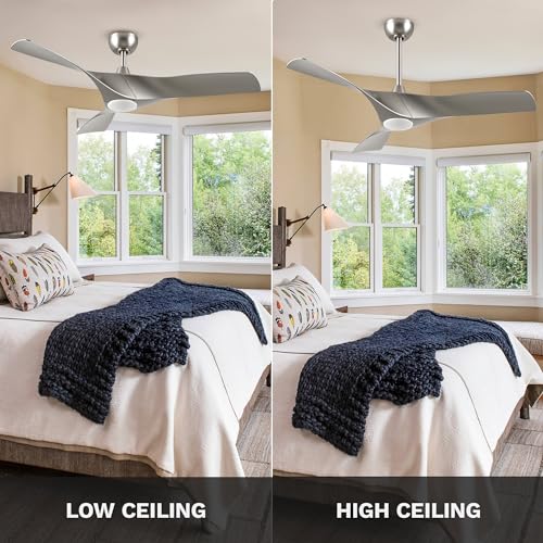 DWVO Ceiling Fan with Light, 52" Ceiling Fan with Remote, LED Tri-Color Temperature, 3 Blade Ceiling Fans Reversible 6 Speeds w/Quiet DC Motor for Bedroom, Living Room, Dining Room, Patio
