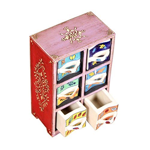 Image of 6-Drawer wooden Chest with Ceramic Drawers