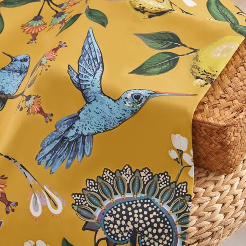 Image of 90 Inches Long Curtains 2 Panels for Living Room Bedroom Unique Elegant Colorful Floral Hummingbird Patterned Rustic Mustard Yellow Pinch Pleated Drapes for Classroom Room Office 40x90