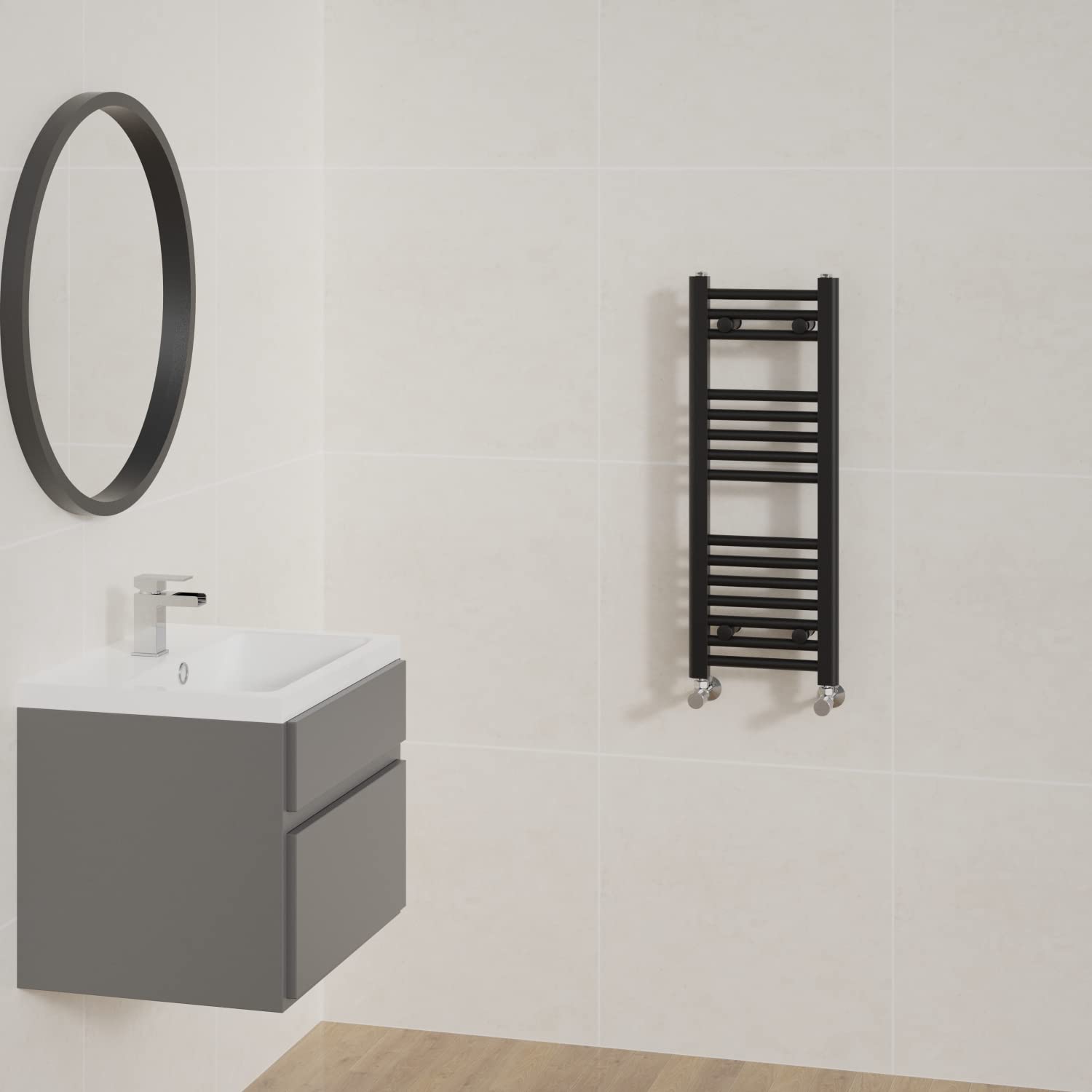 Nrg Black Straight Bathroom Heated Towel Rail Radiator Central Heating Ladder Rad Warmer 800X300mm