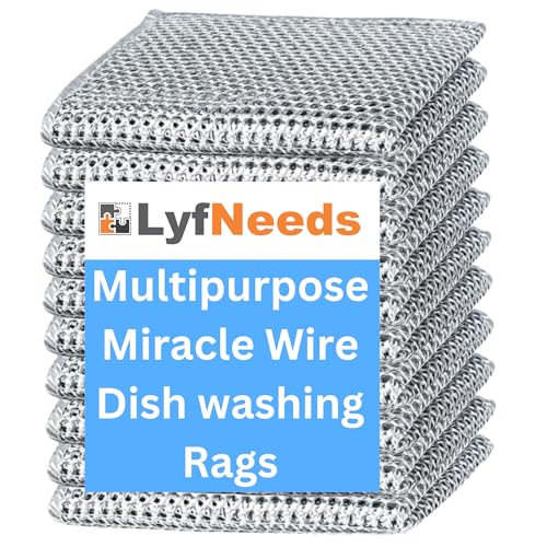 LyfNeeds Non-Scratch Wire Dishwashing Rags, 8 Pcs