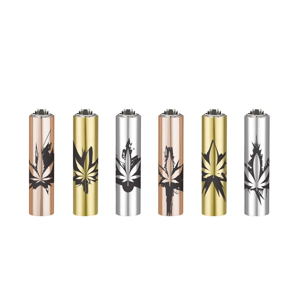 1 x CLIPPER MINI LIGHTER METAL COVER - SPLASH LEAVES - ROSE GOLD SILVER BLACK LEAVES Refillable STYLISH Mini Leaves Design Lighter ( SEND OUT RANDOM Colour)