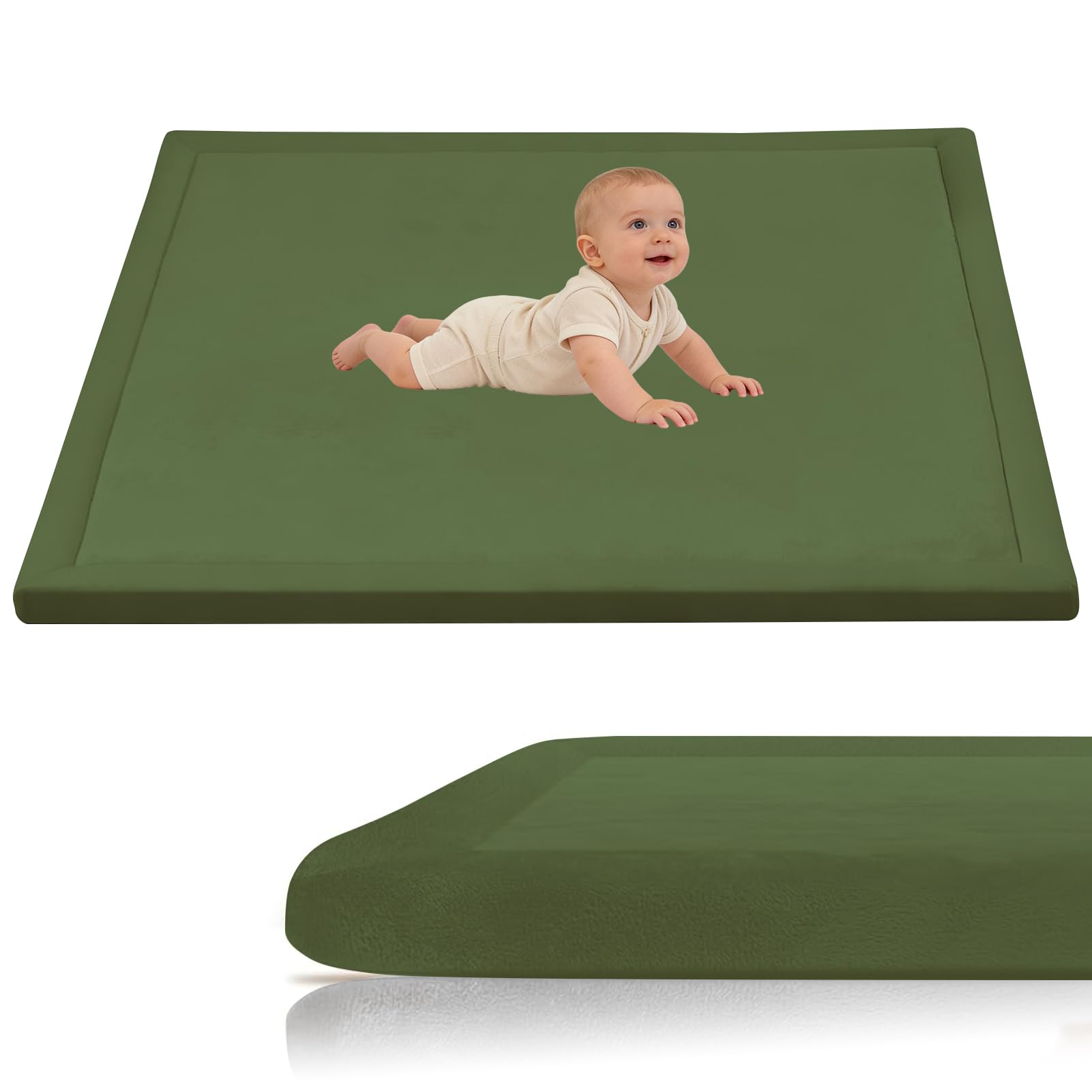 Stqyeiw Baby Crawling Mat, Memory Foam Extra Thick Area Rug 3cm for Kids Living Room 190 x 380 cm Army Green Baby Playroom Crawling Carpet Non-Slip Soft Play Mat Floor Toddler Nursery Carpet