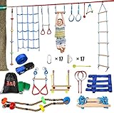 slackline kit no trees AUMENTA TU EQUILIBRIO: otros equipos de entrenamiento de guerreros ninja para niños incluyen slacklines de menor calidad. Pero A&Q está por encima: brinda mucha diversión tanto para niños como para adultos, ya que admite hasta 440 lb.
