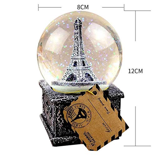 PIXNOR Torre Eiffel Globo de Neve Música Retro Caixa de Cristal Com Decoração de Ornamento de Estatu