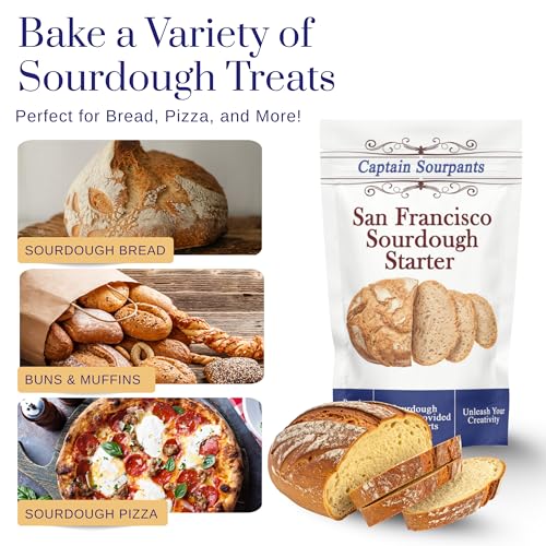 Image of San Francisco Sourdough Starter Culture- 100+ Year Old Dehydrated Heirloom Style Sourdough Starter Kit for Sourdough Bread, Pizza, Buns, Pancakes, Muffins | Easy to follow instructions. By Captain Sourpants