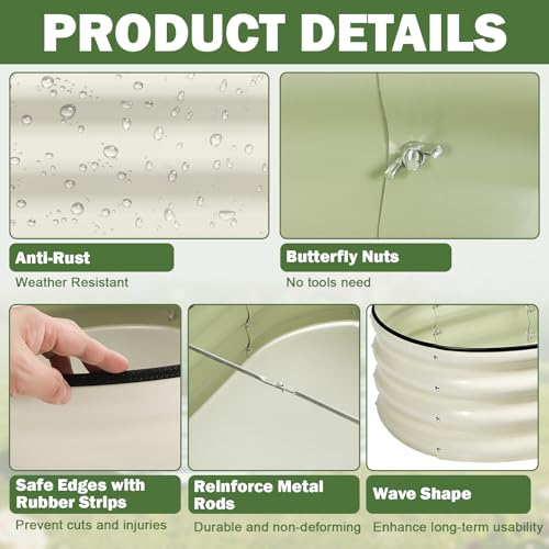 Image of 2 PCS Galvanized Raised Garden Bed 4x2x1 Ft, Oval Metal Outdoor Planter Box Kit with Safety Rubber Edge, Easy Assemble Bottomless Large Planting Container for Vegetable, Flower, Fruit, White
