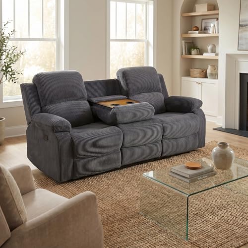 Image of Corduroy Power Recliner Sofa Set, Corduroy Recliner Couch Sets with Multi Angle Reclining, 3 Piece Sectional Sofa with USB Charging Port for Home Theater, Living Room, Office, Dark Gray