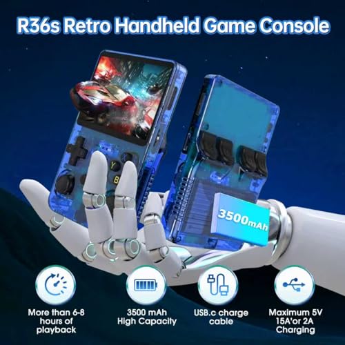 Console di gioco portatile retrò R36S, schermo IPS da 3,5 pollici, 128 GB di memoria, oltre 40.000 giochi classici, batteria da 3500 mAh, sistema operativo Linux, oltre 30 emulatori, colore viola