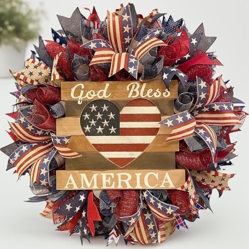 4th of July Wreath for Front Door - Patriotic Red...