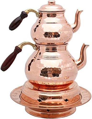 Copper Teapots with Lids and Wood Handle, Teapot Warmer, Copper Heater, Copper Teapots, Hammered Copper Tea Pot, Turkish Tea, Copper Pot, Samovar (With Warmer)