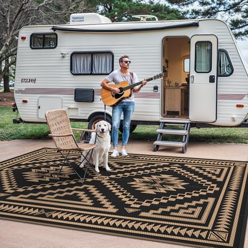 Image of GENIMO Outdoor Rug, Waterproof Plastic Rugs for Patio, 5'x8' Dark Brown
