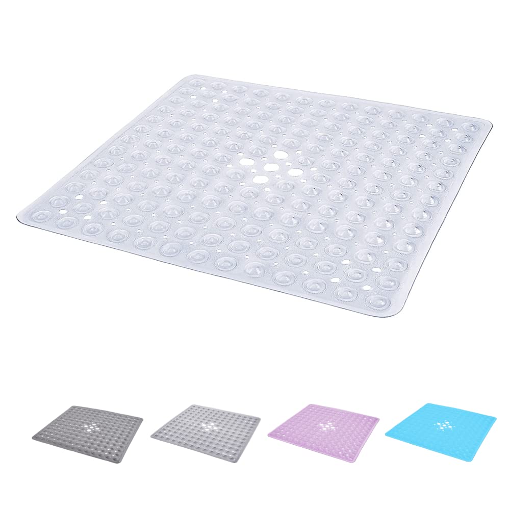 TranquilBeauty ClearWhite Shower Mat 53x53cm/21x21in | Non-Slip, Machine-Washable Quadrant Bath Mat for Walk in Shower Tray | Shower Mats Non-Slip Suction Cups Ideal for Kids & Elderly