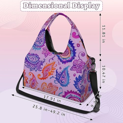 Yoga Gym Bag for Women, Retro Pattern Gym Bag with Yoga Mat Holder, Duffel Bag, Sport Bag with Shoe Compartment and Wet Dry Storage Pockets, Suitable for Gym, Travel, Pilates and Beach2