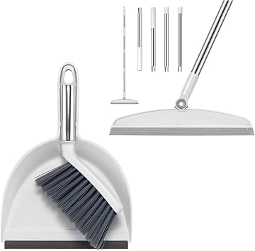 NACENA Multifunction Silicone Broom & Small Dust Pan and Brush Set with Handle Dustpan Teeth for Cleaning Hair Suitable for Office Desks Drawers Sofas Pet Care Outdoor Camping