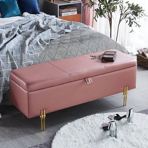 Banc avec rangement en bois et assise en cuir pour entrée et lit