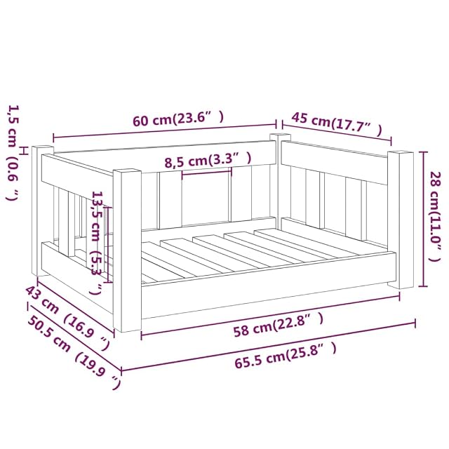 Foto 3 de 6 de vidaXL Cama para Perros Madera Maciza de Pino 65,5x50,5x28 cm Cachorro Mascota