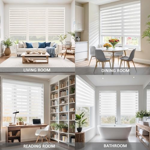 Image of Motorized Zebra Blinds Custom Size Smart Dual Layer Shades for Windows with Remote | Assembled in USA | Electric Day and Night Privacy Light Filtering Rechargeable Quiet Motor Window Shades