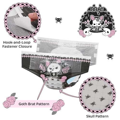 Image of Littleforbig Ultra Absorbent 7000 mL Printed Diaper 2 Pieces - Goth Brat (X-Large 48 inch-56 inch)