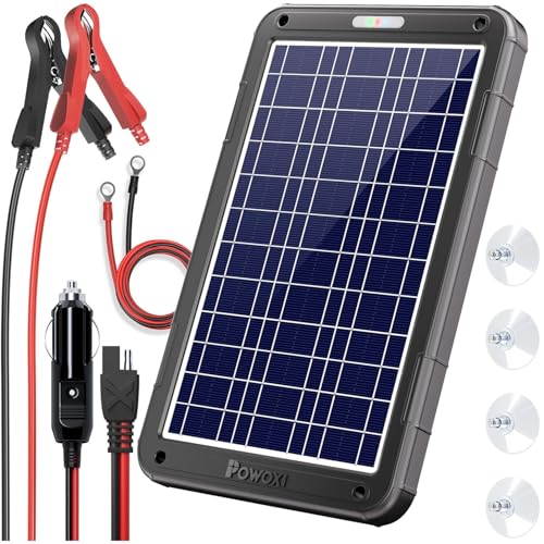 POWOXI 12V Solar Car Battery Charger: 12W Solar Panel Kit Battery Trickle Charger Maintainer with...