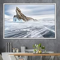 Framed Canvas Wall Art Snow Mountain Cool Expressive Farmhouse/Country Landscape Mountain Top Multicolor Photography Portrait Realism - 16x24 inches