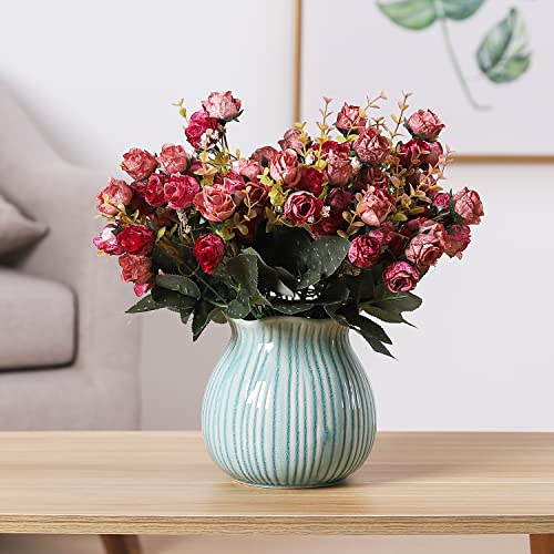 Duovlo 7 Branch 21 Heads Artificial Flowers Bouquet Mini Rose Wedding Home Office Decor,Pack Of 2 (2 Pcs Rose Red) #TOP4