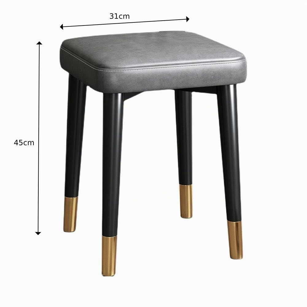 Balama Tabouret en métal noir, gris et doré, empilable, rembourré, 45 x 31 x 31 cm, avec patins réglables et cuir synthétique robuste