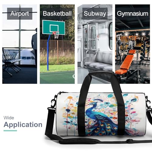 Cylindrical Gym Bag,Color Peacock Sports Gym Bag,Workout Bags,travel Weekender Bag,Duffle Travel Bag for Men Women3
