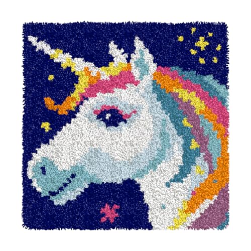 Image of Numptain Latch Hook Kits for Adults,DIY Rug Crafts Unicorn Pattern Color Printed Canvas,Latch Hook Kits for Beginners Handmade Needlework Crafts Home Decoration,12 inchx12 inch NT23