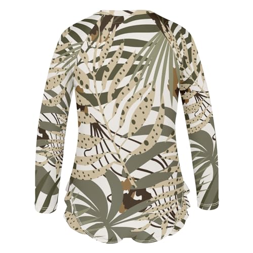 susiyo Abstract Tropical Leaves Girls Long Sleeve One Piece Swimsuits Rash Guard Bathing Suit UPF 50+ Zipper Girl Swimwear3