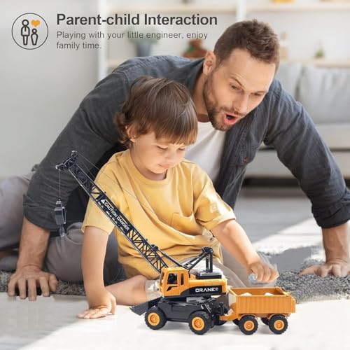 Image of Friction Powered Lifting Crane Toy for 3+ Year Kids Boys Bulldozer Model Pull Back Vehicle Engineering Excavator Sandbox Construction Truck