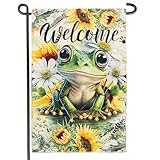 Summer Welcome Frog Garden Flags 12x18 Inch Double Sided Sunflower Seasonal Farmhouse Yard Outdoor Decoration(A)