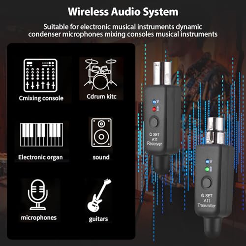 HXBER Sistema de Micrófono Recargable Inalámbrico 2.4G con Transmisor y Receptor XLR para Mezcladora de Audio, Guitarra Eléctrica, Bajo y Parlante PA, Modos Ajustables, Micrófono Dinámico miniatura 7