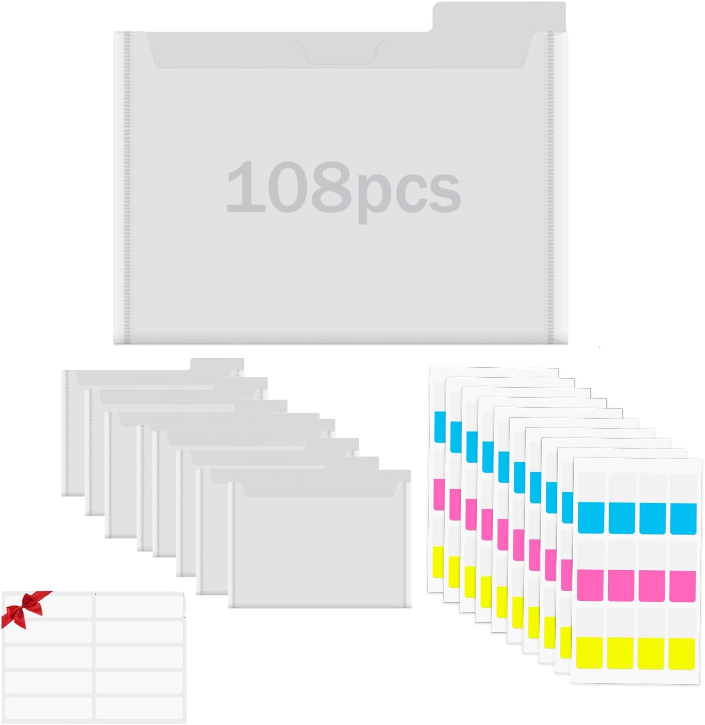 BAOFALI 108 Pcs Clear Die & Stamp Plastic Storage Bag with 120Pcs Labeling ResealableSmall Label Dislocation Design Bag for DIY Scrapbooking Paper Card Craft and Cutting Dies Storage (9.25"x6.89")