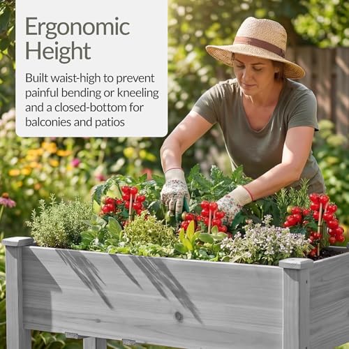 Image of Best Choice Products 48x24x30in Raised Garden Bed, Elevated Wood Planter Box Stand for Backyard, Patio, Balcony w /Bed Liner, 200lb Capacity - Gray