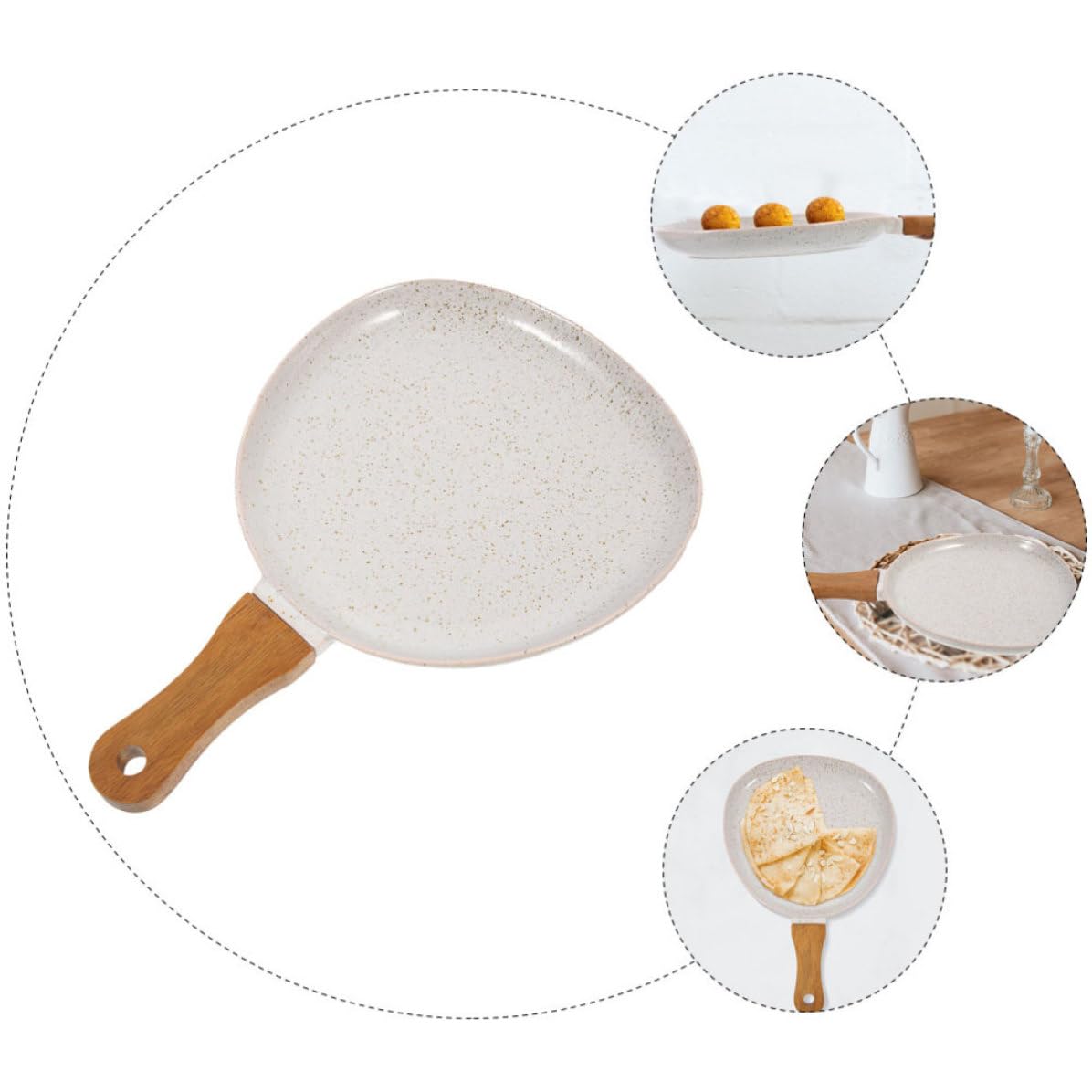 ULTECHNOVO Keramikteller mit Holzgriff, Dekorativer Crêpe Teller für Feiern | Ofenfest und Mikrowellengeeignet, Anti Scalding Griff, Ergonomische Form, für Persönliche Partys und Feiermomente
