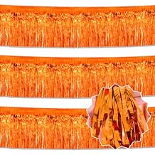3 Pack 10 Ft Orange Foil Fringe Garland Metallic Streamers Tinsel Banner Wall Hanging Garland Backdrop for Parade Floats, Halloween, Christmas, Thanksgiving, New Year Party Decorations
