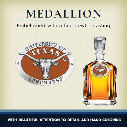 Image of University of Texas Longhorns Capitol Decanter with Enamel | 24 OZ Liquor Pourer | Expertly Crafted Pewter Glass