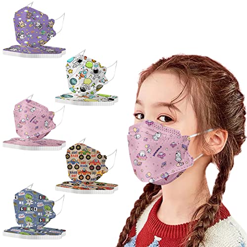 AMDOLE 50 unidades de mascarillas para niños con diseño de dibujos animados, desechables, en forma de pez, protección bucal, protección bucal, 4 capas, 3D, inodoro, transpirable, protección para la