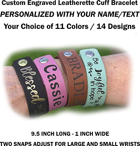 Etch Workz Custom Engraved Bracelet, Personalized Faux Leather Wristband, 9-1/2 inch X 1 inch Leatherette Cuff Bracelet, Name Wristband, ID Bracelet, Customized with Name or Text4