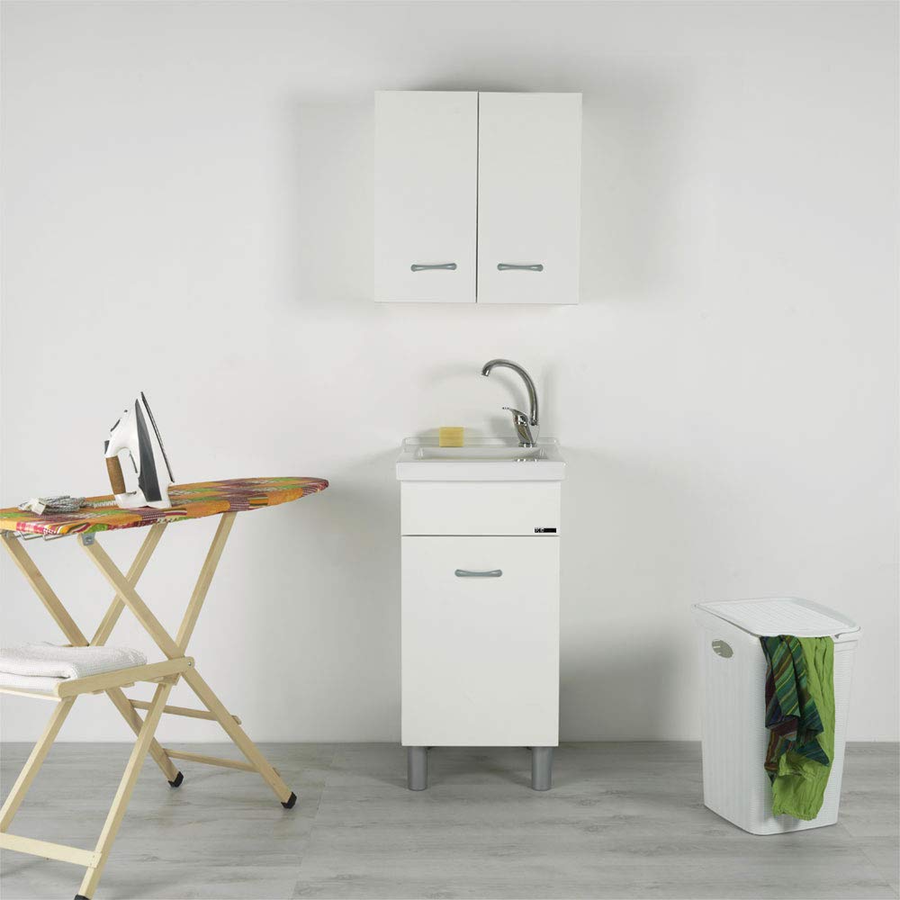Jo-Bagno.it Lavatoio 45 x 50 x 88H in Ceramica con Mobile Lavanderia Asse di Lavaggio e Sifoneria Inclusa